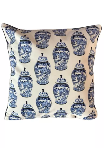 Einzigartig und handgefertigt  Kissen China Vase Beige/Blau 40x40cm