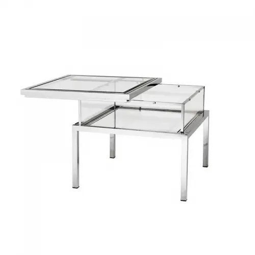 Einzigartig und handgefertigt  Beistelltisch Braydon offene Rutsche Silber Klarglas