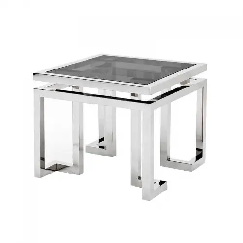 Einzigartig und handgefertigt  Beistelltisch Ridge 55x55x65cm mit schwarzem Glas