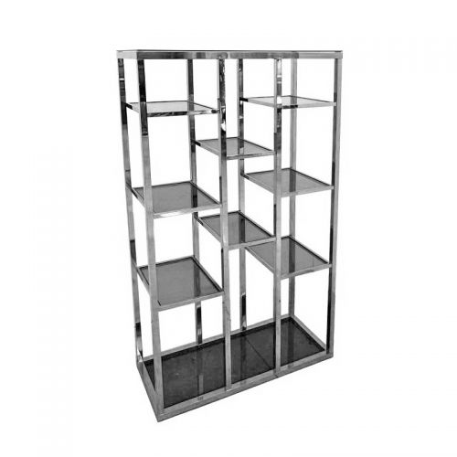 Einzigartig und handgefertigt  Rack Millington 120x35x220cm mit schwarzem Glas