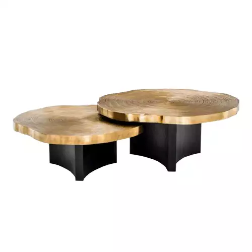 Einzigartig und handgefertigt  Couchtisch Set Timber 85x85x40cm + 95x95x45cm gold schwarz