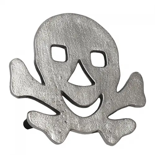 Einzigartig und handgefertigt  Untersetzer Skull & Bones 17x17x5cm silber roh