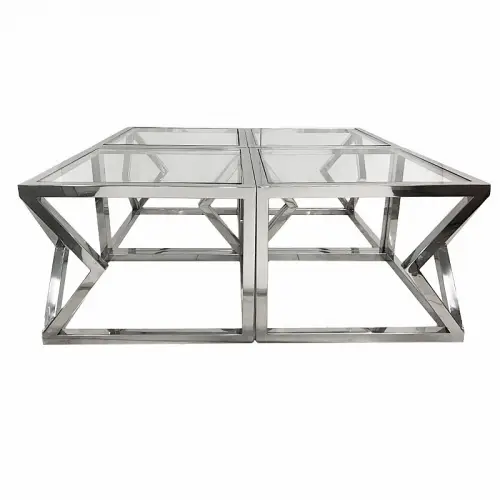 Einzigartig und handgefertigt  Couchtisch Elton 112x112x43cm Silber Klarglas