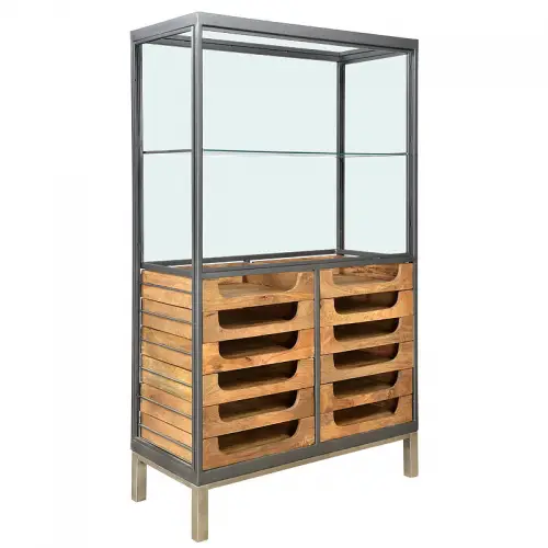 Einzigartig und handgefertigt  Vitrinenschrank Orono 98x46x165cm Schubladen