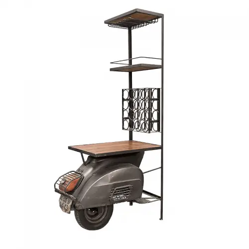 Einzigartig und handgefertigt  Iron & Wooden Rack Scooter 54x100x187cm Weinregal