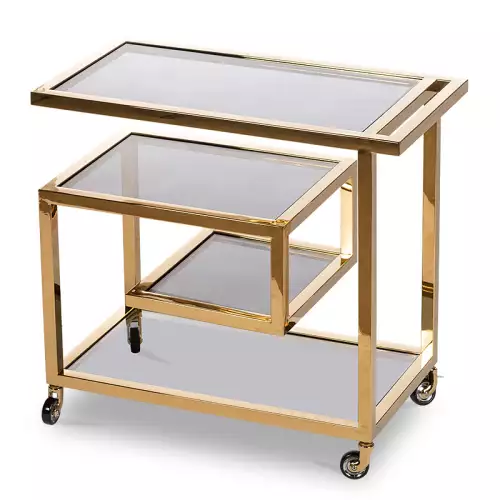 Einzigartig und handgefertigt  Bar Trolley Brodie Gold 83x42x78cm W/ Black Glass