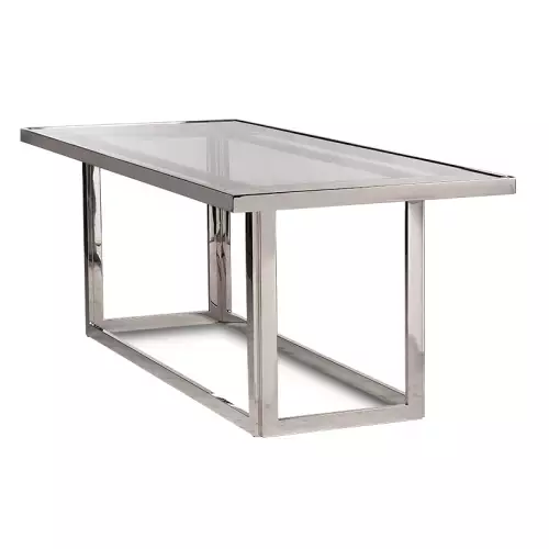 Einzigartig und handgefertigt  Tisch Brandfort 220x90x77cm SILBER Klarglas