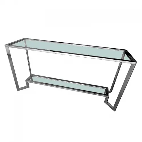 Einzigartig und handgefertigt  Wandtisch Terrance 160x45x78cm Klarglas silber