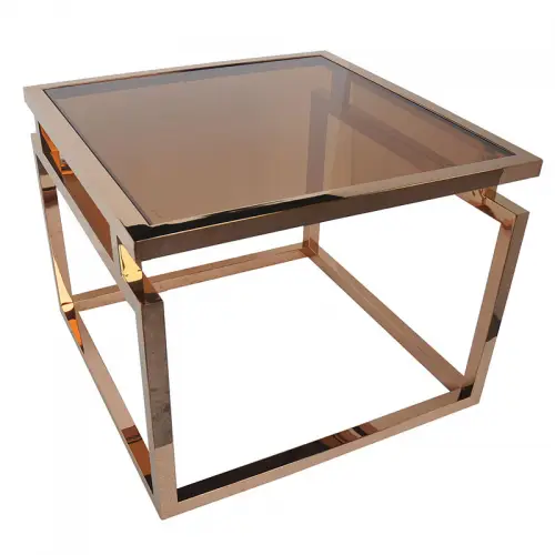 Einzigartig und handgefertigt  Couchtisch Stapleton 65x65x50cm Gold Rauchglas