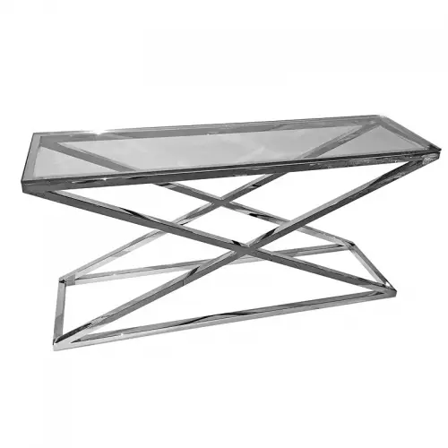 Einzigartig und handgefertigt  Tisch Harper 150x40x74cm Klarglas silber