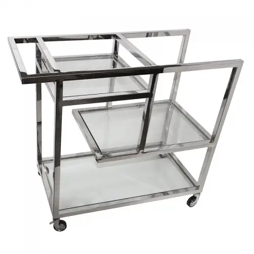 Einzigartig und handgefertigt  Barwagen Terrence 89x42x80cm Silber Klarglas