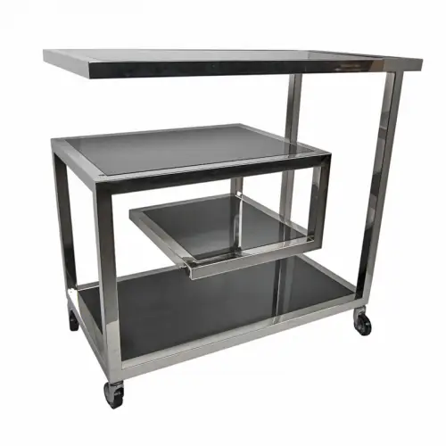 Einzigartig und handgefertigt  Barwagen Wesson 83x42x78cm Silber Schwarz Glas