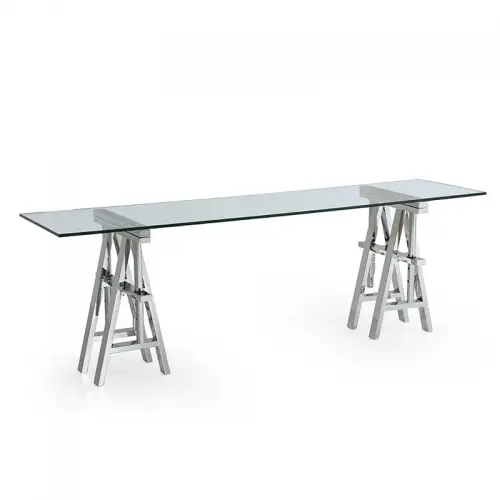 Einzigartig und handgefertigt  Tisch Colson 200x50x66/75,5cm SILBER Klarglas