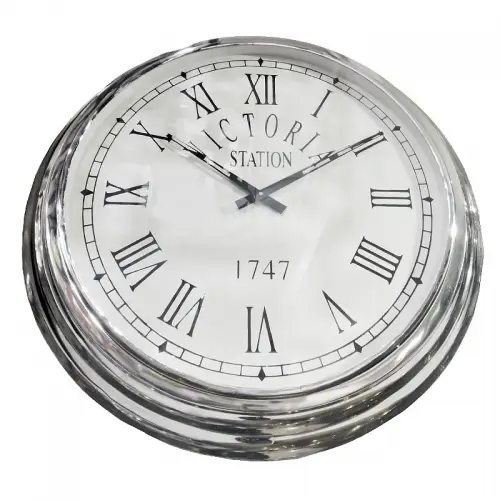 Einzigartig und handgefertigt  Wanduhr 62x62x9cm victoria station silber rund