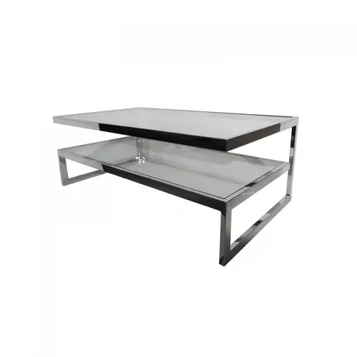 Einzigartig und handgefertigt  Couchtisch Dax 140x70x45cm Silber Klarglas