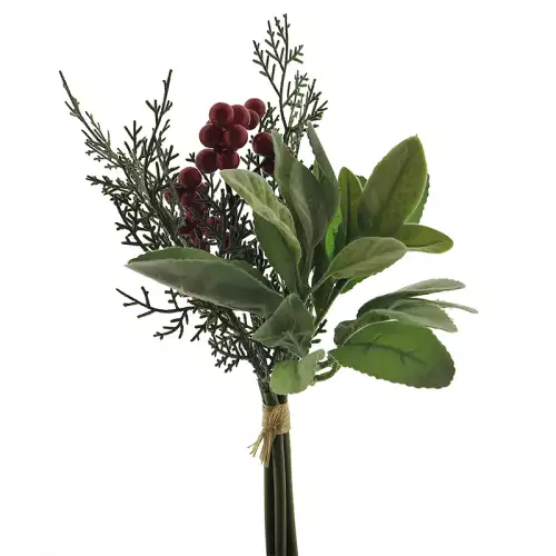 Einzigartig und handgefertigt  Beeren/Zedernholz beflocktes Blattbündel grün 27cm