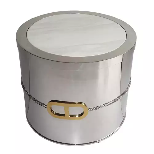 Einzigartig und handgefertigt  Beistelltisch Edelstahl goldenes CD-Logo 60x60x50cm