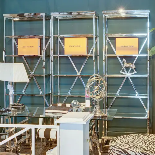 Einzigartig und handgefertigt  Regal Ezra 220x45x220cm Silber 3er Set Klarglas